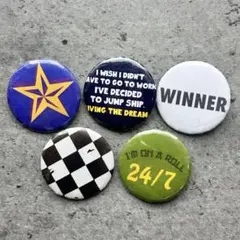 ヴィンテージ 風　缶バッジ　5個セット　32㎜　スター　チェッカーフラッグ　星