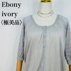 【極美品】エボニーアイボリー ボーダー切り替え5部袖 薄手ドルマンカーディガンのサムネイル