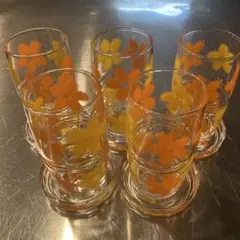 昭和レトログラス　HOYA 花柄グラス　コースター付き　5個セット