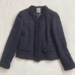 ダーマコレクション　ラメツイード　セレモニースーツ　ノーカラー　紺色　M