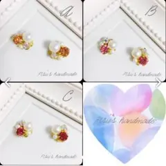 ✱春色ピンク系ビジュー＆コットンパール ピアス イヤリング✱ハンドメイド