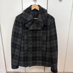 GLOBALWORKグローバルワーク黒白チェック柄ピーコートＳサイズメンズ