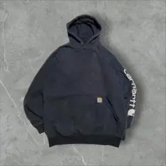 Carhartt 袖ロゴパーカー 黒 M ルーズフィット フェード USA企画
