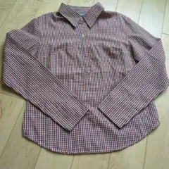 赤と青のチェック柄コットン長袖シャツ M