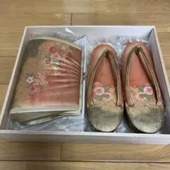 振袖用 草履バッグセット Lサイズ 金彩 古典花柄