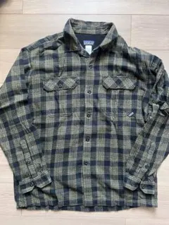 PATAGONIA 90s ルーマニア製 ヘビーフランネルシャツ 黒×金M
