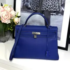 エルメス ケリー28 トリヨンクレマンス ブルージーン SV金具 V字 