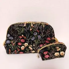 ワイヤーポーチセット(ボタニカル)ブラック