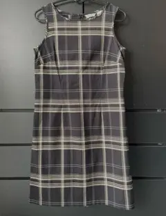 EddieBauerノースリーブひざ丈ワンピース 黒色×ベージュ×白　チェックSのサムネイル