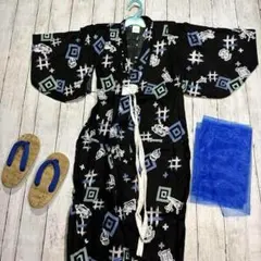 子供浴衣 キッズ 120 男の子 ボーイズ 夏休み 夏祭り ブラック 黒 総柄