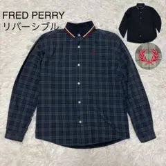 【フレッドペリー】ジャケット　ブルゾン　リバーシブル　ロゴ刺繍　チェック　黒　M