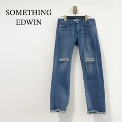 EDWIN サムシング スキニー デニムパンツ ブルー ダメージ ストレッチ