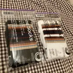 ファミマ　ラインソックス 秋の色　ブラック/ホワイト 25-28cm