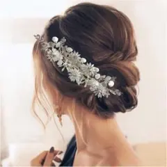 フラワーリーフクリップ ヘッドドレス＜シルバー＞☆ アクセサリー ボンネ