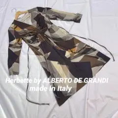 Herbette 幾何学模様 長袖ワンピース イタリア製 婦人服 ミセス