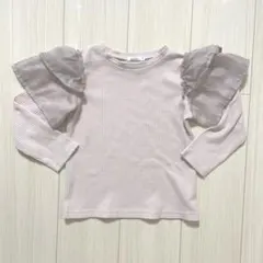 PAIR MANON ピンク フリル袖 ワッフル　長袖カットソー 110cm