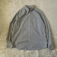 極美品✨Eddie Bauer❣️長袖シャツ　ストライプ　ボタンダウン　カーキ×白