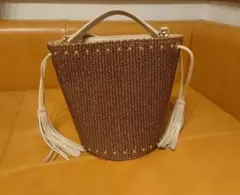 CHRISTIAN VILLA ブラウンバケツ型ショルダーバッグ フリンジ