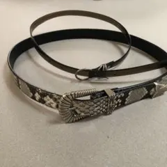 ベルトレディース　ヘビ柄 メタルバックル とブラックスケルトン2本セット