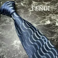 FENDI ネクタイ ネイビー 波模様 シルク