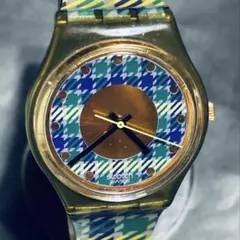 電池新品 Swatch クォーツ plaid pattern チェック柄