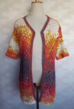 クロシェ vintage ヴィンテージ カギ編み 古着 カーデ かぎ編み グラデ