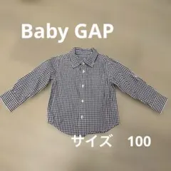 GAP パープルとホワイトのチェック柄長袖シャツ　サイズ100
