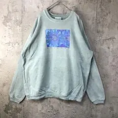 di6古着　トレーナー　スウェット　くすみグリーン　アート　フラワー　USA製