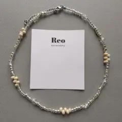 №2143シルバー クリア クリームカラービーズネックレス