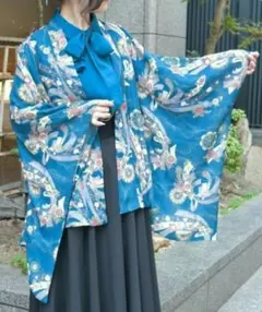 ★まめの★ターコイズブルー　アンティーク長羽織　NO2 ☆まめの様専用☆ターコイズブルー アンティーク長羽織 NO2 - メルカリ