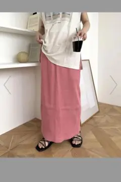 【-3キロ見え/】すっきりシルエットリブスカート ピンク Sサイズ