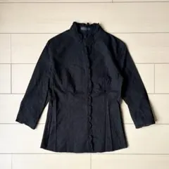 美品　アイシービー　ICB 七分袖総レースフリルブラウス　4 ブラック　黒