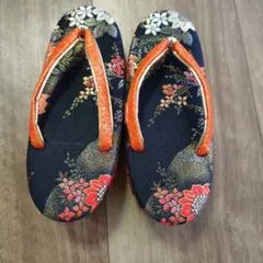 キッズ草履 花柄 黒 オレンジ