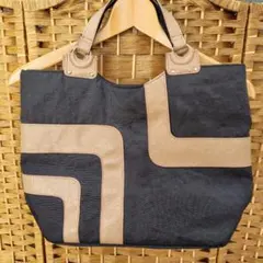 幾何学模様　多機能トートバッグ ブラック×ベージュ