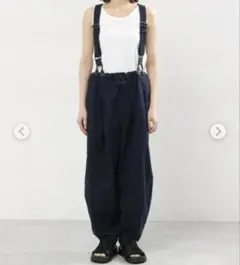 studioclip コットンリネンサスペンダー付きバルーンパンツ　ネイビー