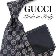 【美品】GUCCI グッチ ネクタイ ドット 総柄 ネイビー シルバー 高級感