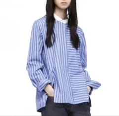 【UNIQLO ＋J】ストライプ 長袖 ブラウス コットン100％ M 美品のサムネイル