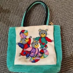 貴重！廃盤品FEILER クマ刺繍 トートバッグ ターコイズ