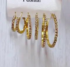 オシャレなゴールドフープピアス3個セット