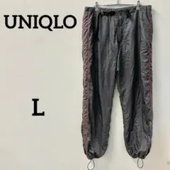 UNIQLO フリース裏地ナイロンパンツ Lサイズ グレー×レッドライン
