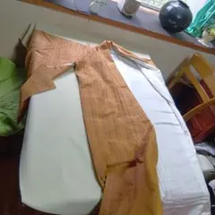 着物 袷 黄土色 縞模様のサムネイル