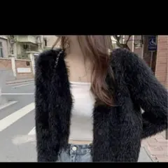 GRL ショート丈フェザー シャギーニットカーディガンkz117 ブラック