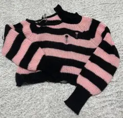 CRY ピンクと黒のボーダーセーター肩出し