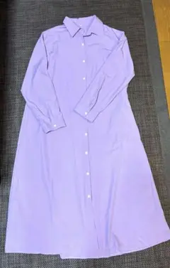 ラベンダー 長袖 ロングシャツワンピース
