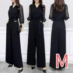 【Mサイズ】オールインワン　キレイめ　フォーマル　パーティードレス黒　結婚式　V