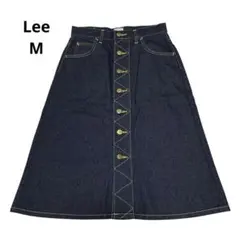 リー　ひざ丈スカート　デニム　前ボタン　牛革　LL4850 黒　M