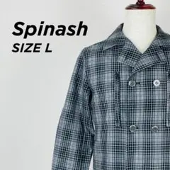 Spinash チェック柄 ダブル ピーコート グレー L 【121】