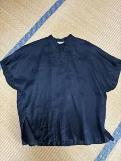 美品　スローブイエナ リネン100％ スキッパーブラウス シャツ　黒のサムネイル