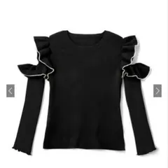 GRL 配色フリルオープンショルダーニットトップス [dr342] ブラック S