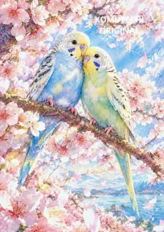 水彩画風　セキセイインコ　デジタルアート　2L判